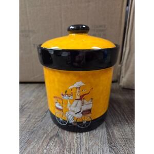 Jennifer Garant Small Canister Lid with Seal Yellow Italian Chef Ceramic